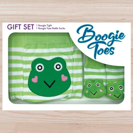 Boogie Toes Baby Leggings / Rattle Socks - Little Green Frog Gift Set - 6-12M