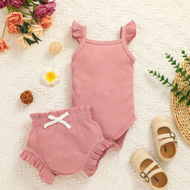 Baby Girl 2 Pc Romper & Shorts Set - Dusty Rose