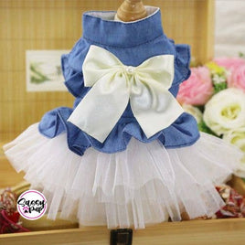 Satin & Denim Pet Tutu Dress - Pink or Ivory - XS-XXL